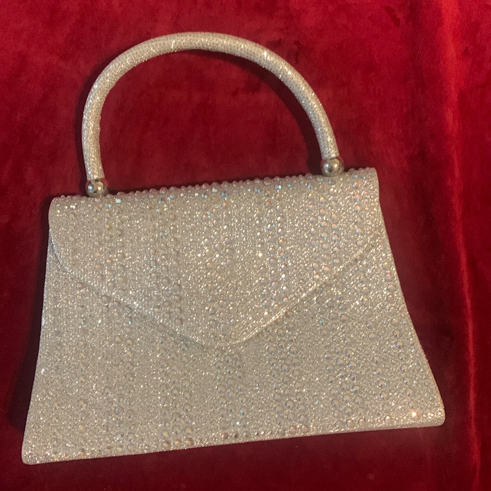 Silver Sparkly Rhinestone Sequin Small Evening Box Purse/Handbag/Clutch New